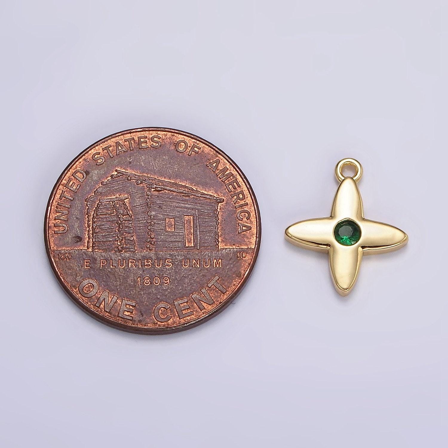 16k gold filled green, clear cz flower star add-on charm | n948 n949