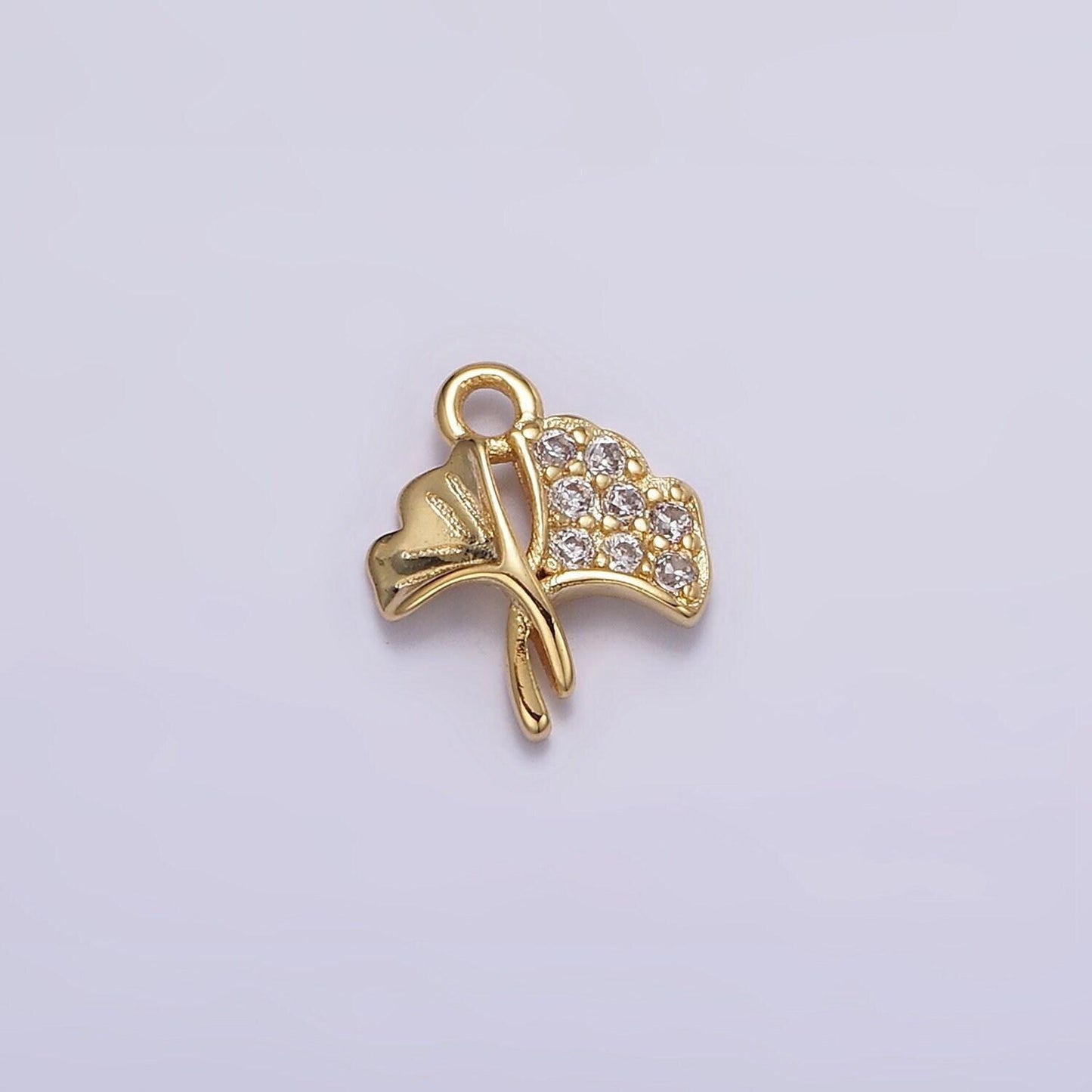 16k gold filled double flower tulip bud micro paved cz mini add-on charm | n944