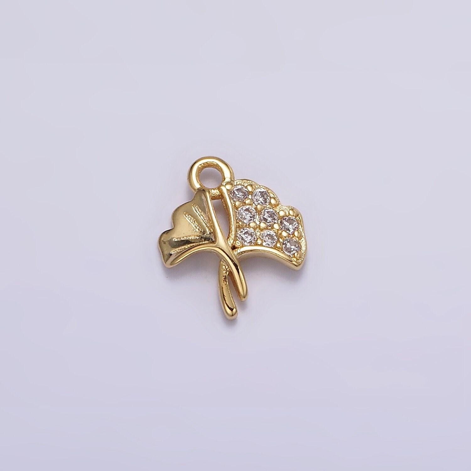 16k gold filled double flower tulip bud micro paved cz mini add-on charm | n944