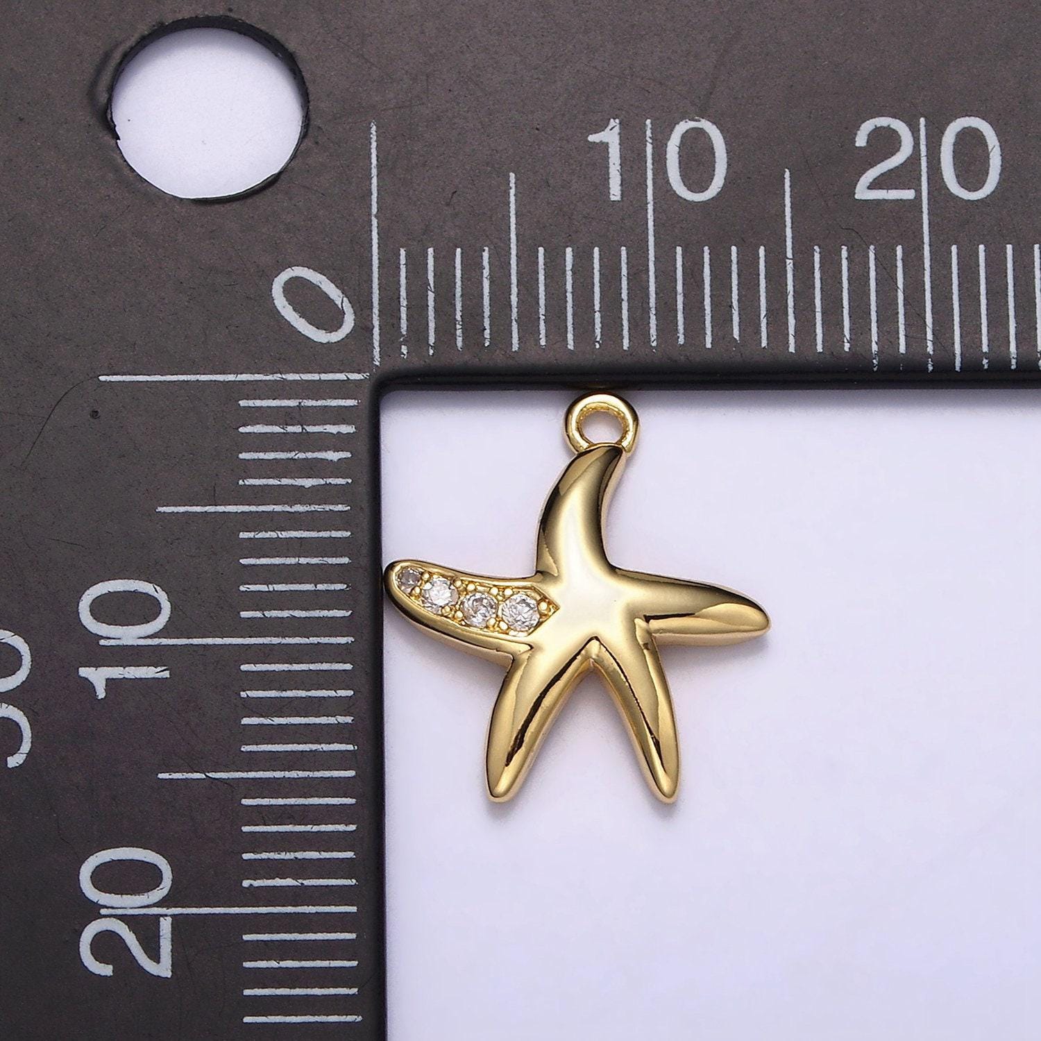 16k gold filled mini clear micro paved cz star fish ocean animal add-on charm | n942