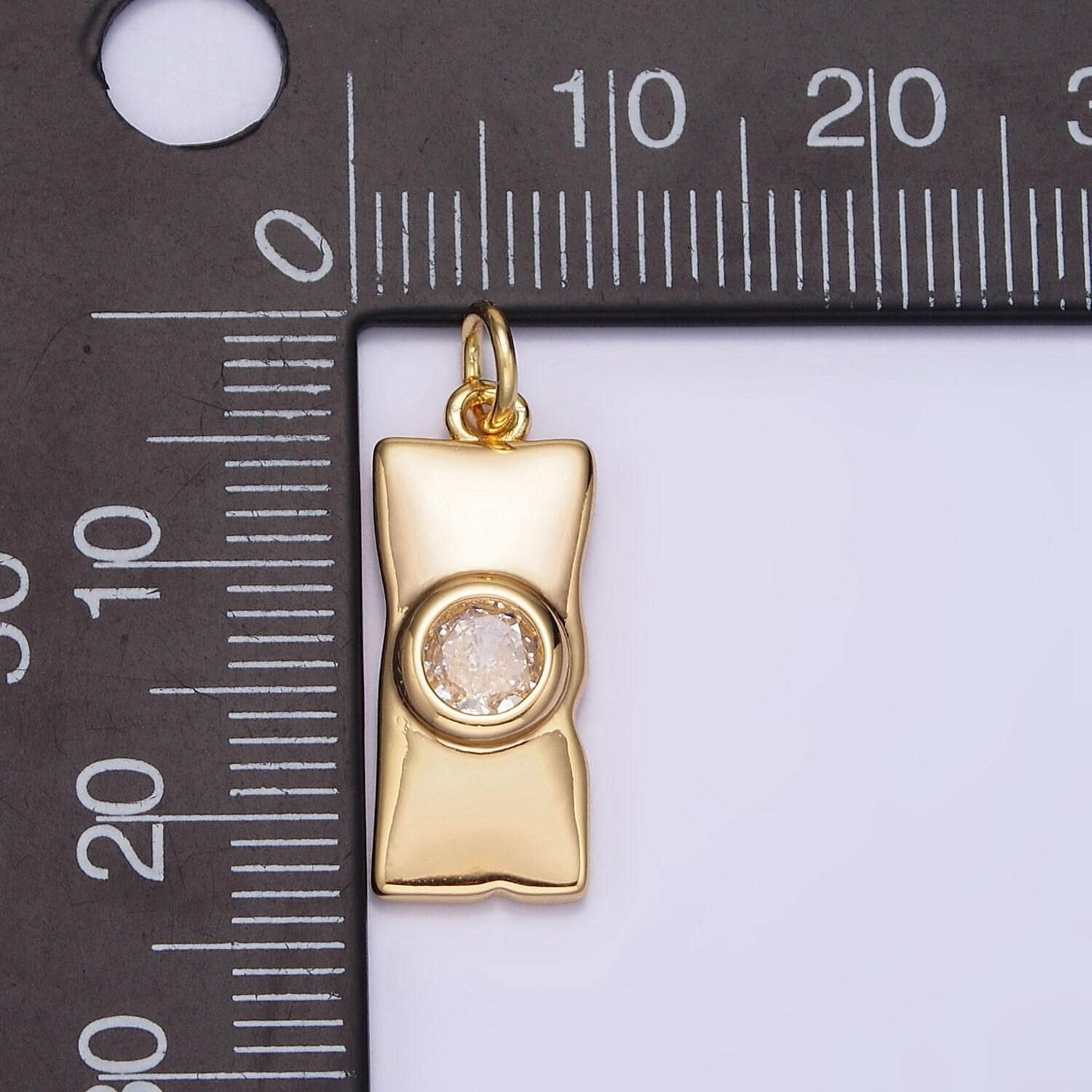 16k gold filled clear cz round dainty geometric rectangular tag charm | n941