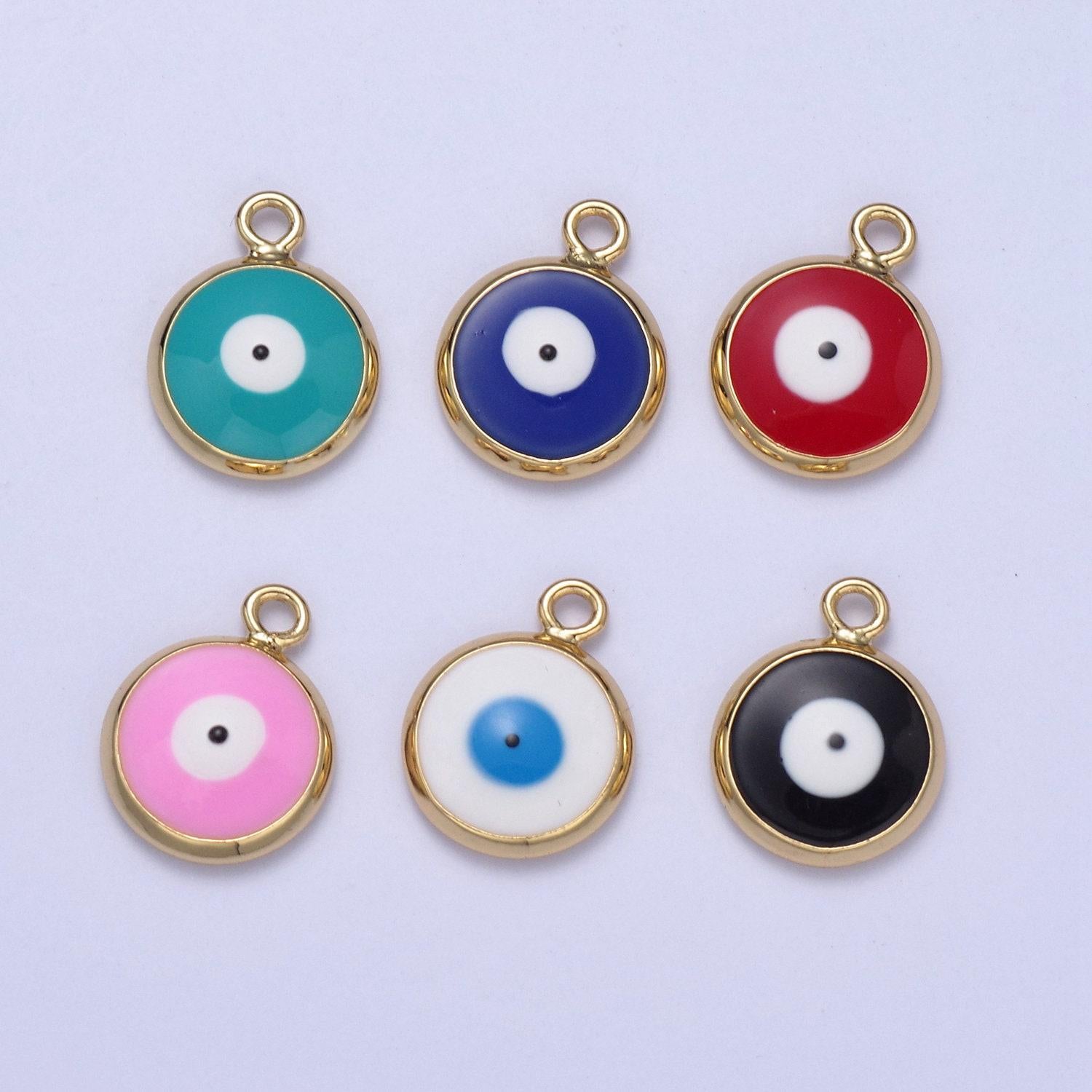 1x dainty gold enamel evil eyes pendant, 6 colors 24k gold filled | diy amulet charm add on necklace bracelet | n-930