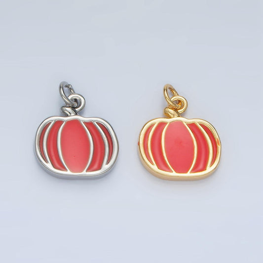 24k gold filled 12mm orange pumpkin charm enamel fruit thanksgiving fall charm inspired for bracelet necklace add-on charm | n927