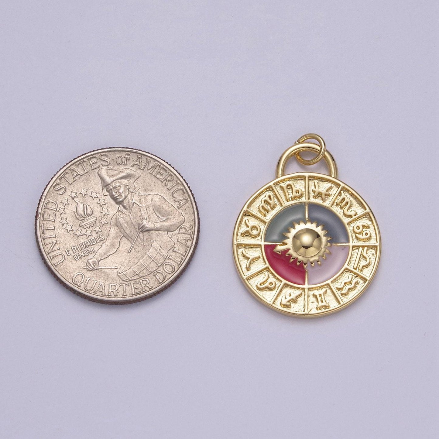 Dainty enamel zodiac medallion with sun centerpiece and 4 colors | diy charms add ons for necklace bracelet earring | n-924