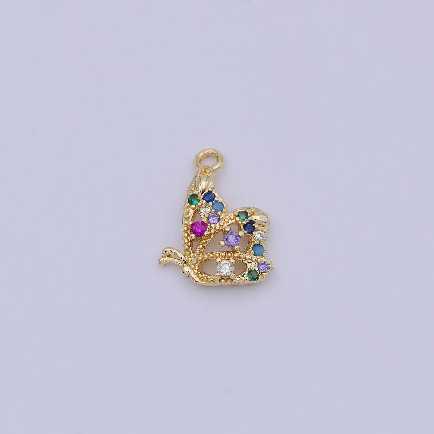 Mini gold butterfly charm with multi color cubic zirconia stone pendant, diy fashion jewelry making supply for necklace bracelet | n-922