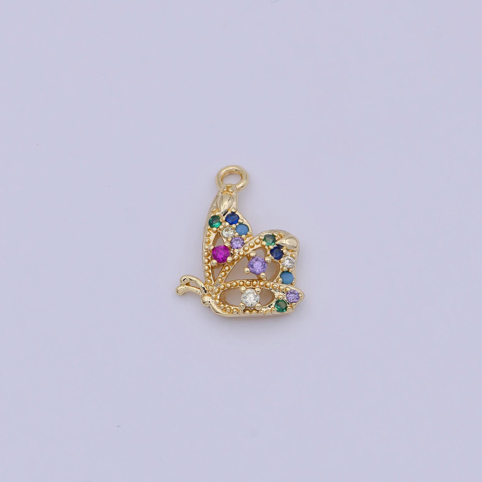 Mini gold butterfly charm with multi color cubic zirconia stone pendant, diy fashion jewelry making supply for necklace bracelet | n-922