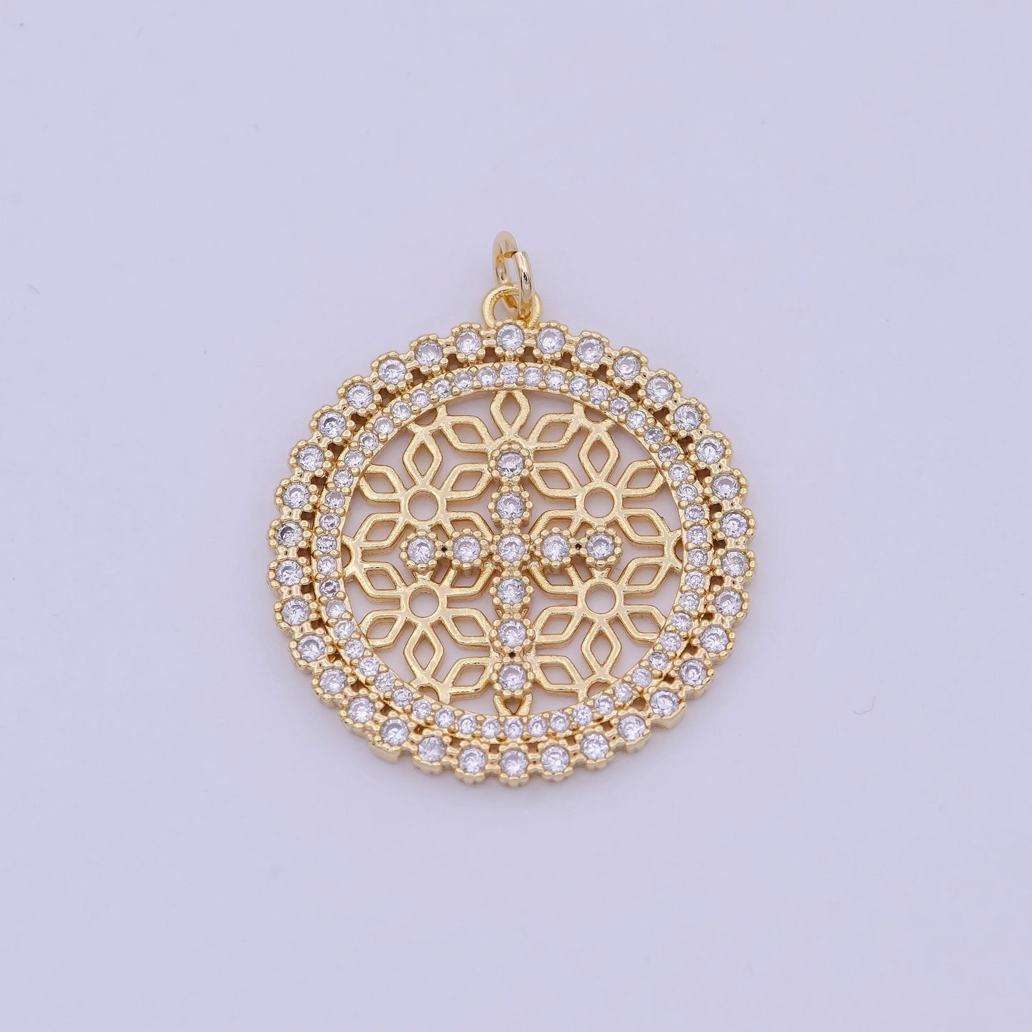Dainty medallion charm micro pave cz pendant round coin cross charm for bracelet necklace earring supply, n-920