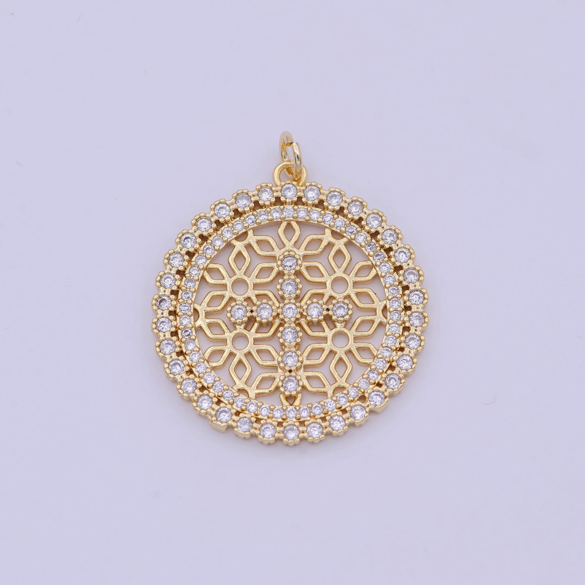 Dainty medallion charm micro pave cz pendant round coin cross charm for bracelet necklace earring supply, n-920