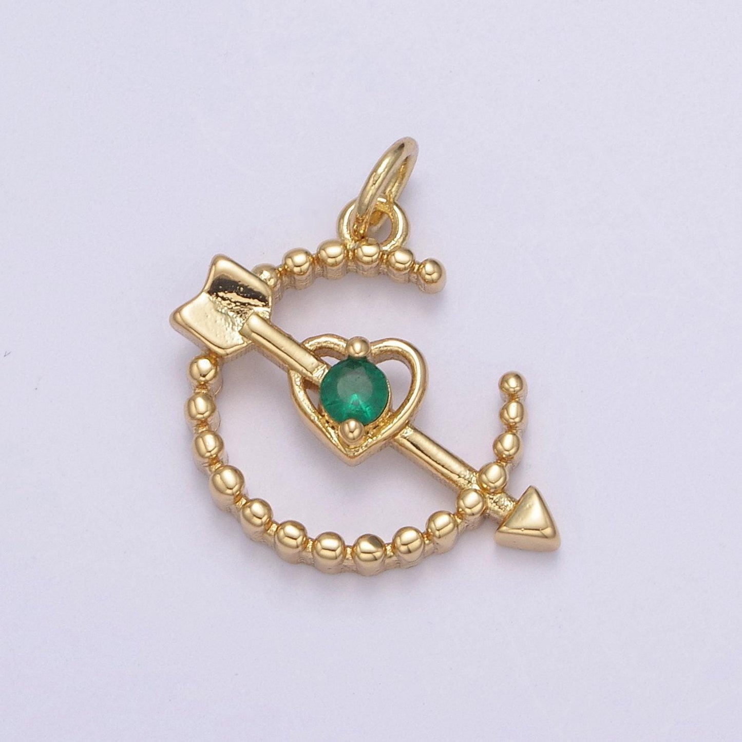 Dainty beaded cupid arrow heart pendant with 5 cz stone color options | diy fashion jewelry charm add on necklace bracelet earring | n-901