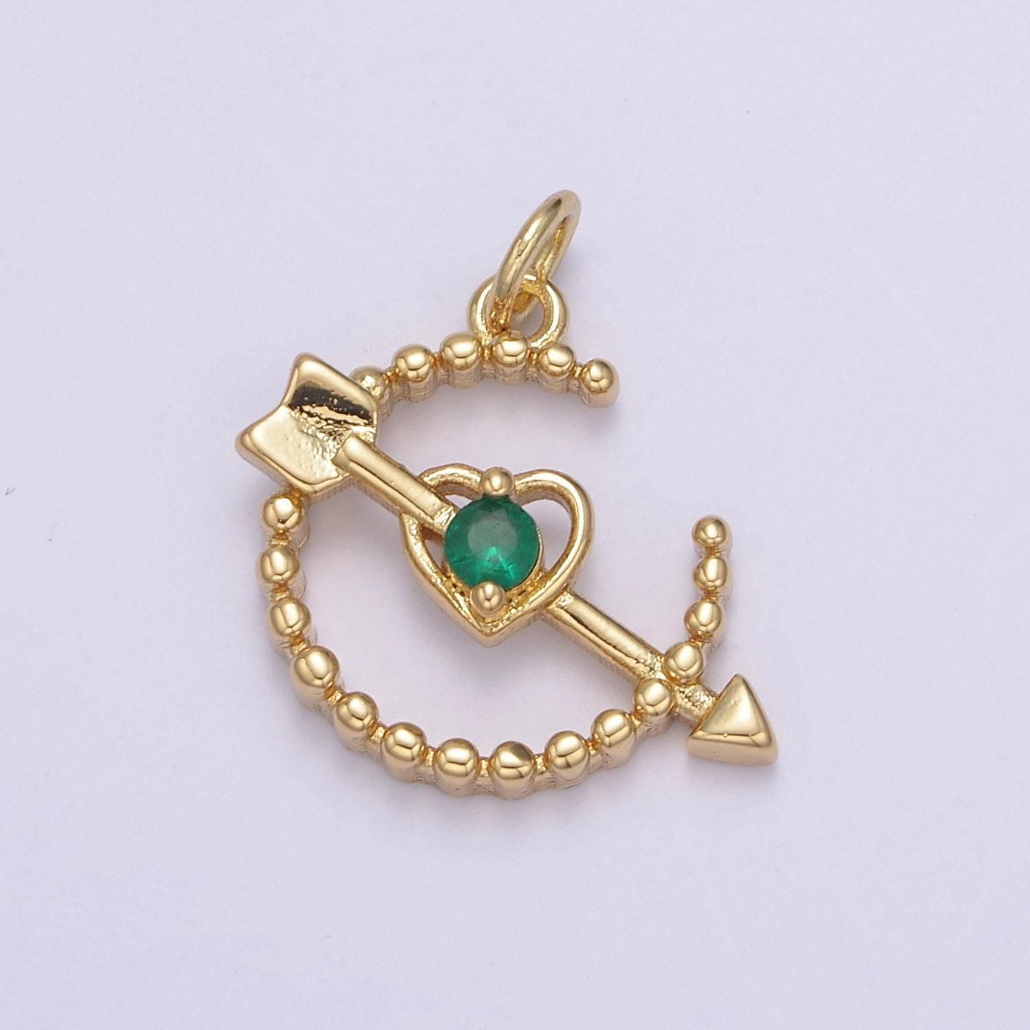 Dainty beaded cupid arrow heart pendant with 5 cz stone color options | diy fashion jewelry charm add on necklace bracelet earring | n-901
