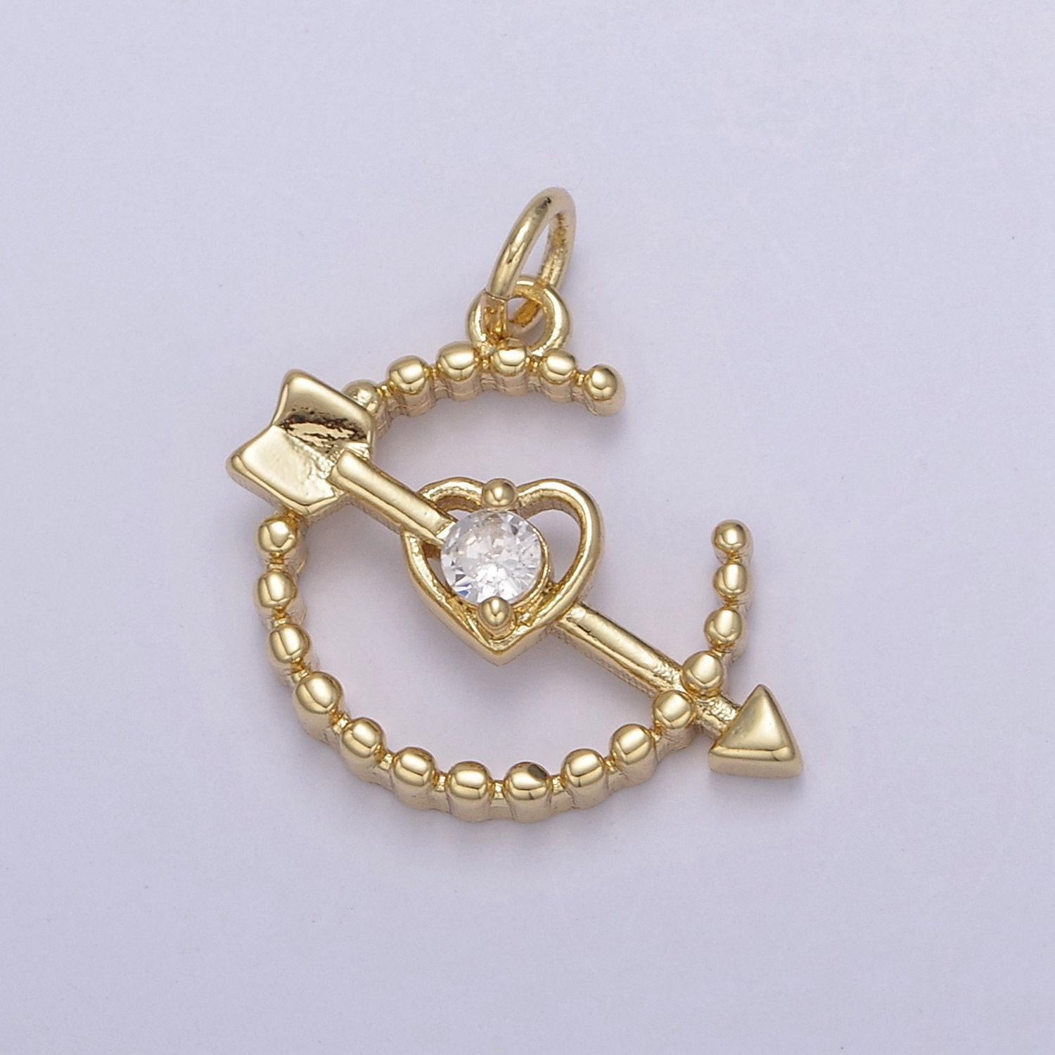 Dainty beaded cupid arrow heart pendant with 5 cz stone color options | diy fashion jewelry charm add on necklace bracelet earring | n-901