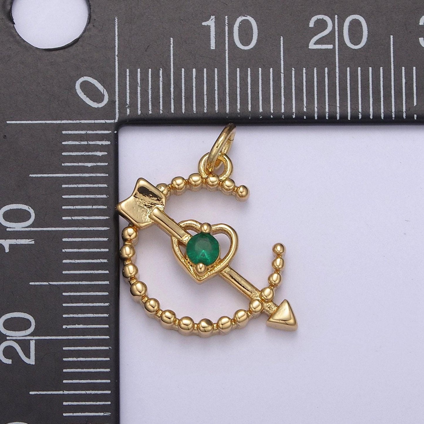 Dainty beaded cupid arrow heart pendant with 5 cz stone color options | diy fashion jewelry charm add on necklace bracelet earring | n-901