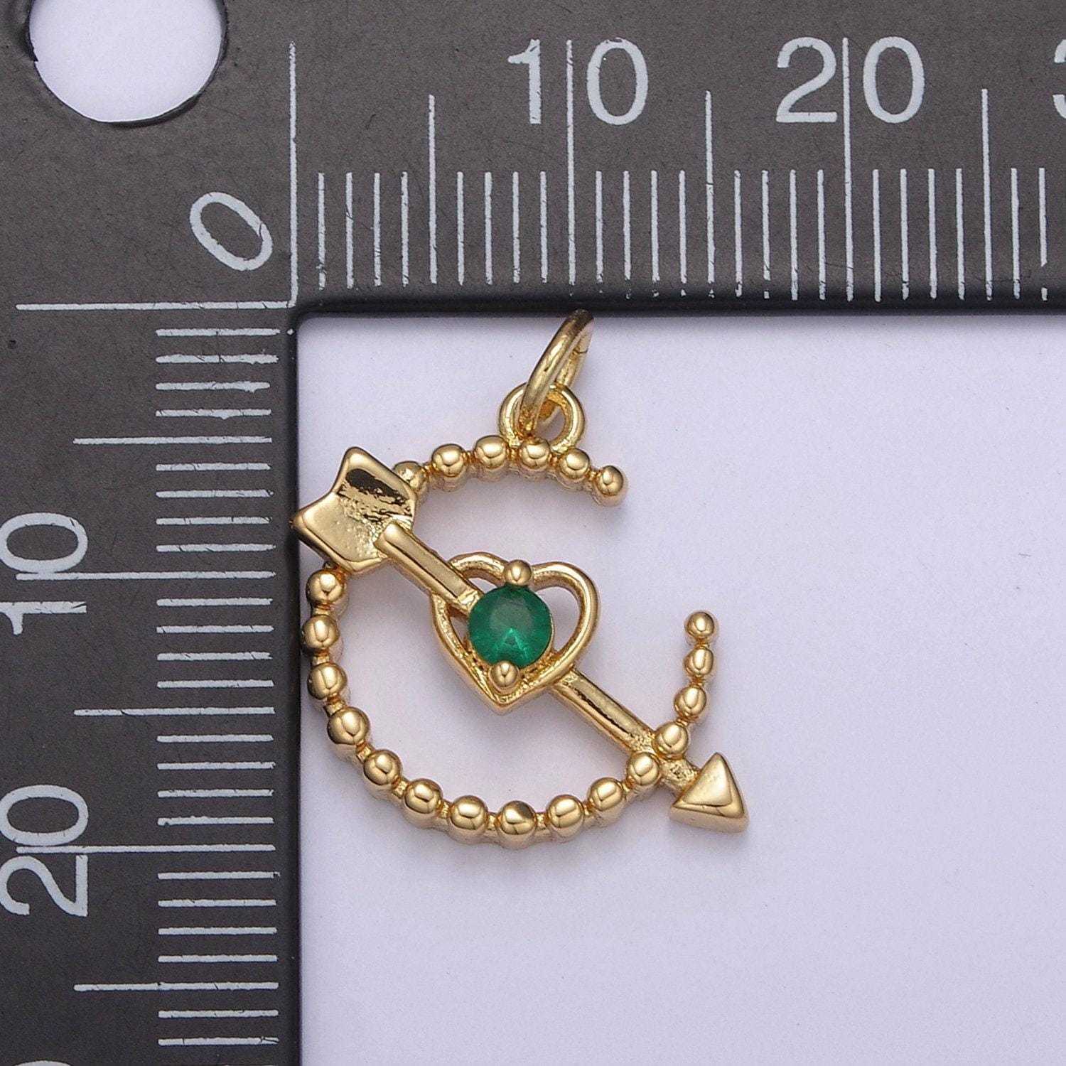 Dainty beaded cupid arrow heart pendant with 5 cz stone color options | diy fashion jewelry charm add on necklace bracelet earring | n-901