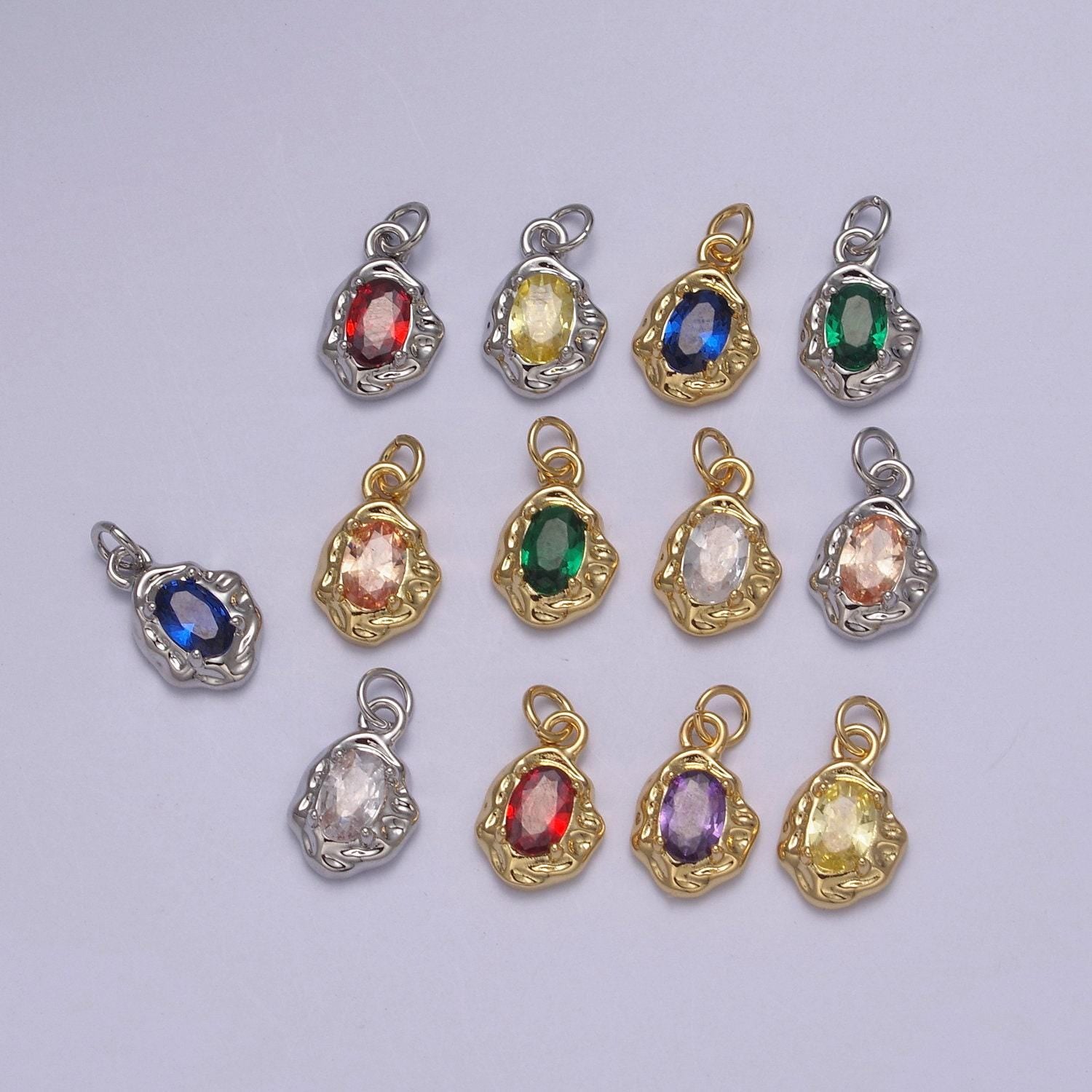 Mini silver rustic charm with colorful cubic zirconia stone option | diy fashion pendant jewelry necklace bracelet earring | n-715