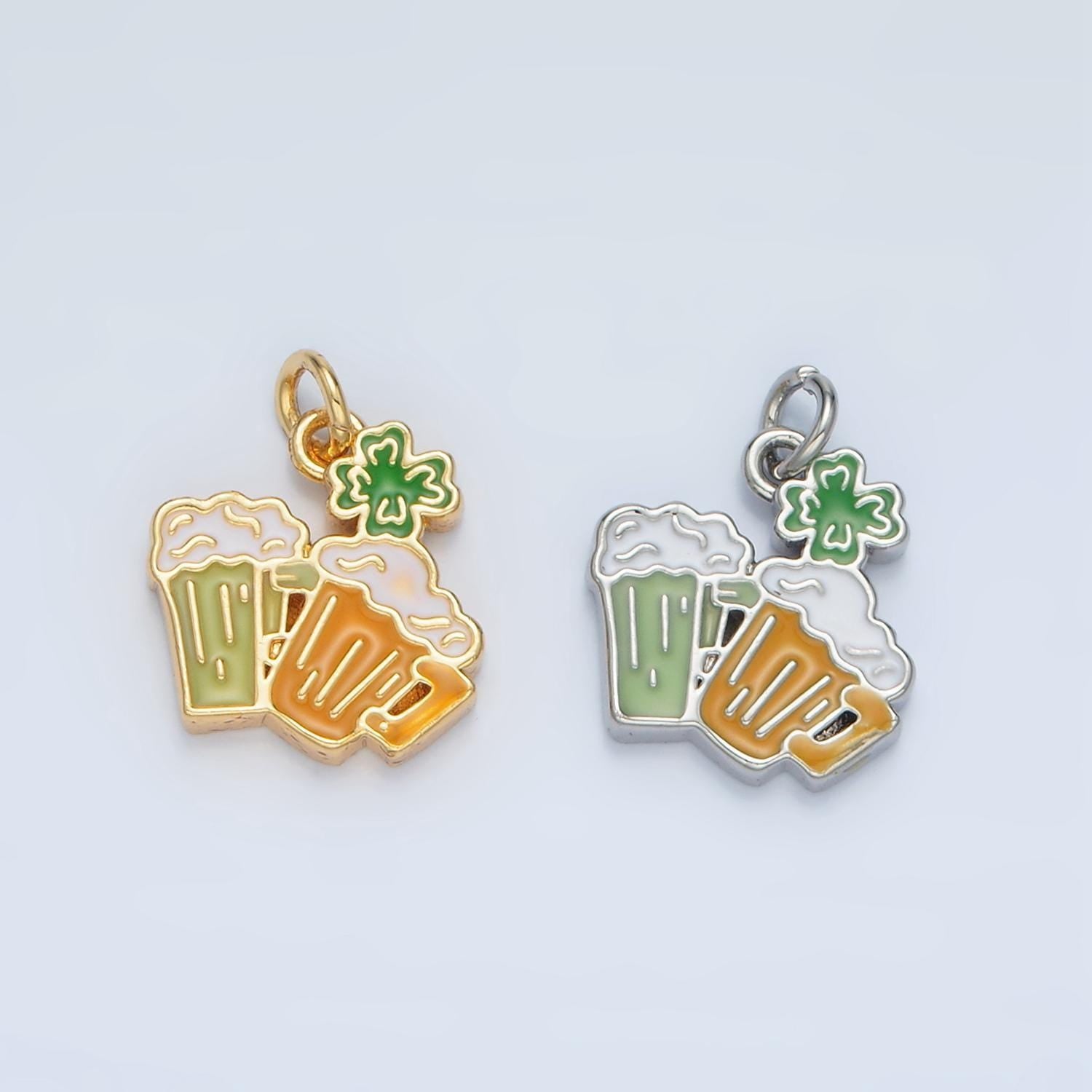 Dainty gold filled beer mug charms saint patrick charms silver oktoberfest charms wholesale enamel charm for bracelet necklace earring n873