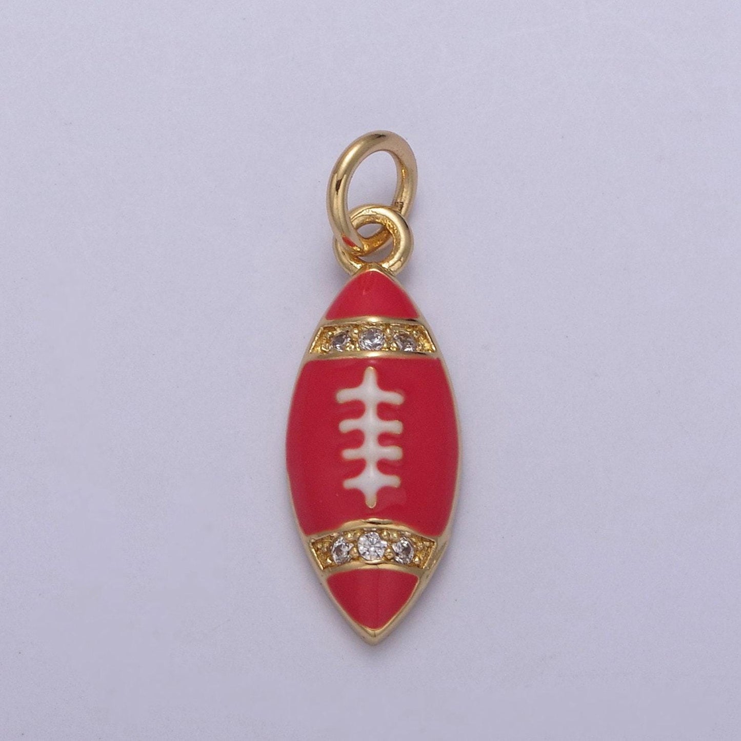 Small gold football pendant micro pave black red purple enamel option | diy fashion jewelry charm add on necklace bracelet earring | n-874