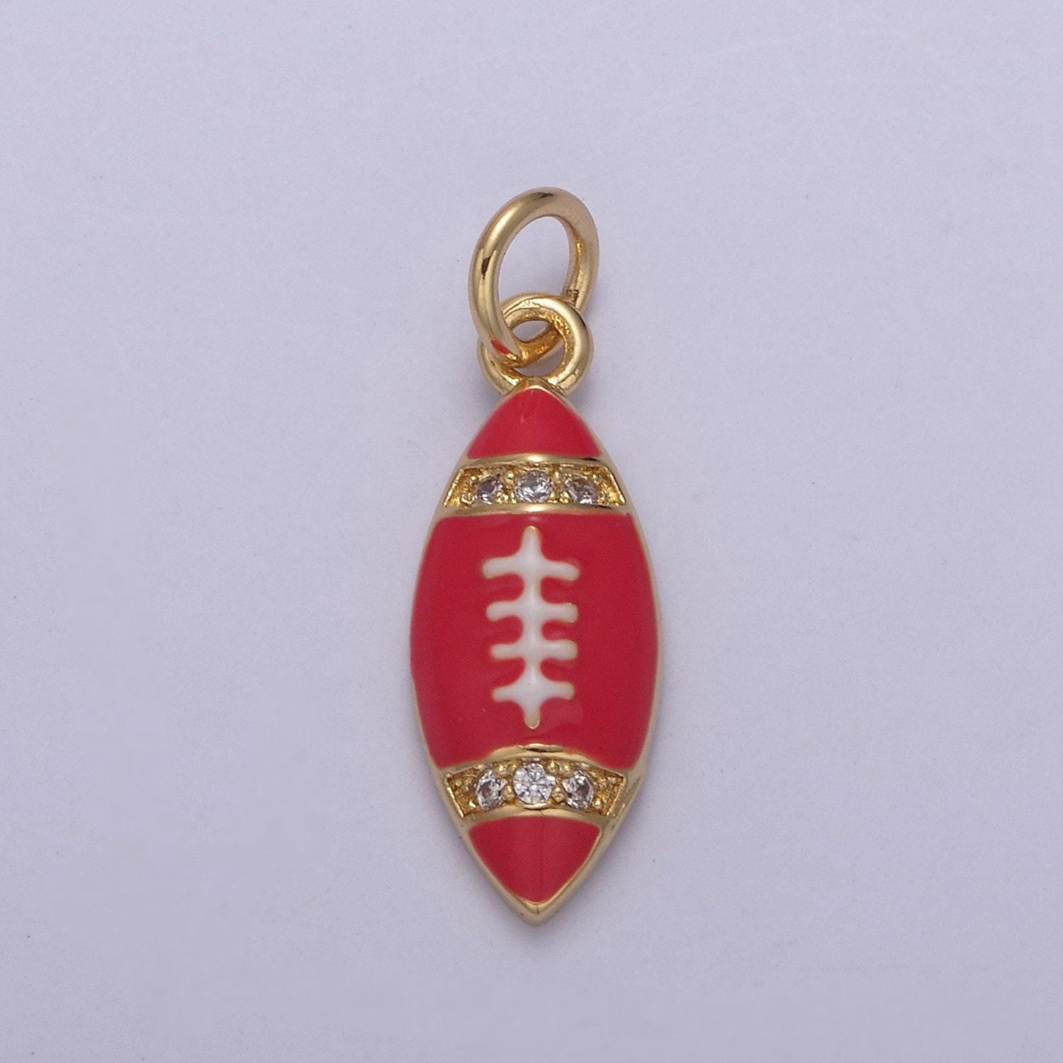 Small gold football pendant micro pave black red purple enamel option | diy fashion jewelry charm add on necklace bracelet earring | n-874