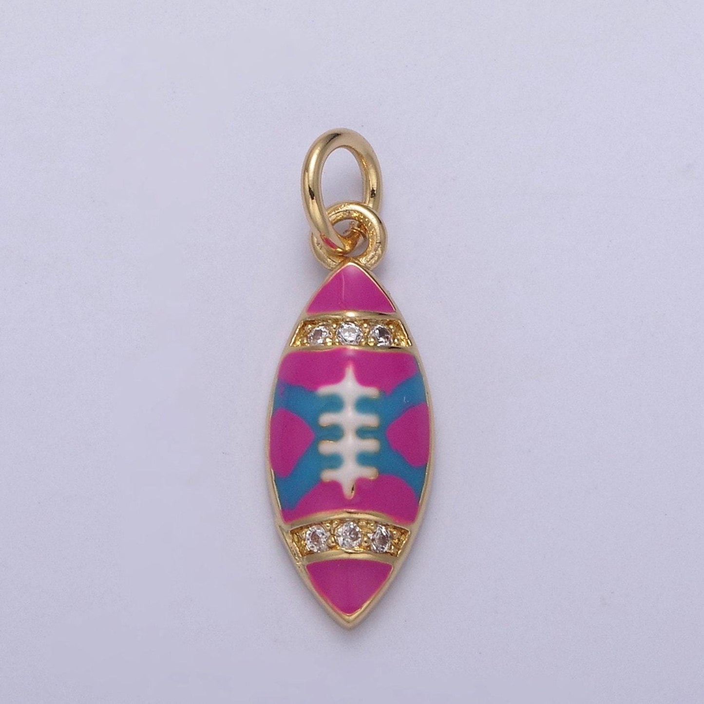 Small gold football pendant micro pave black red purple enamel option | diy fashion jewelry charm add on necklace bracelet earring | n-874
