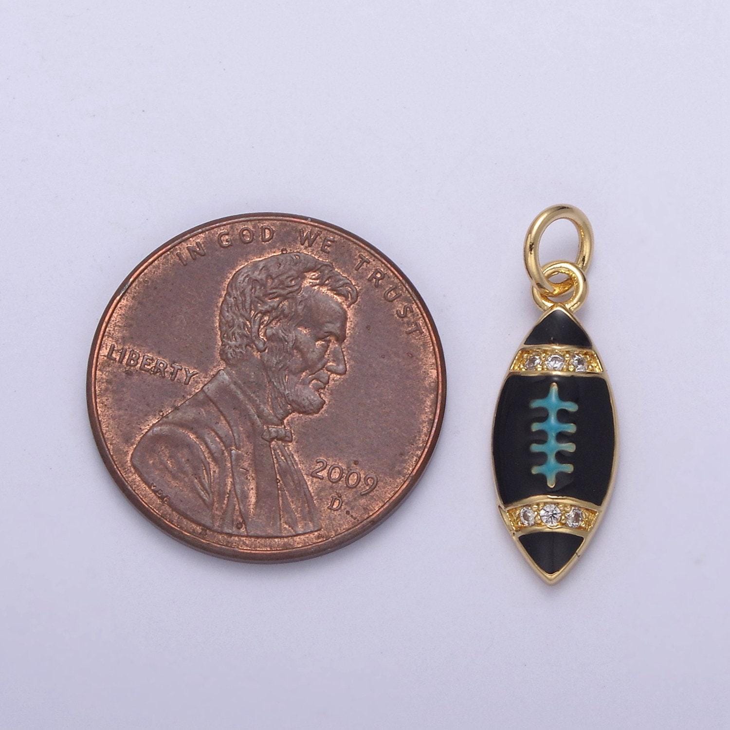 Small gold football pendant micro pave black red purple enamel option | diy fashion jewelry charm add on necklace bracelet earring | n-874