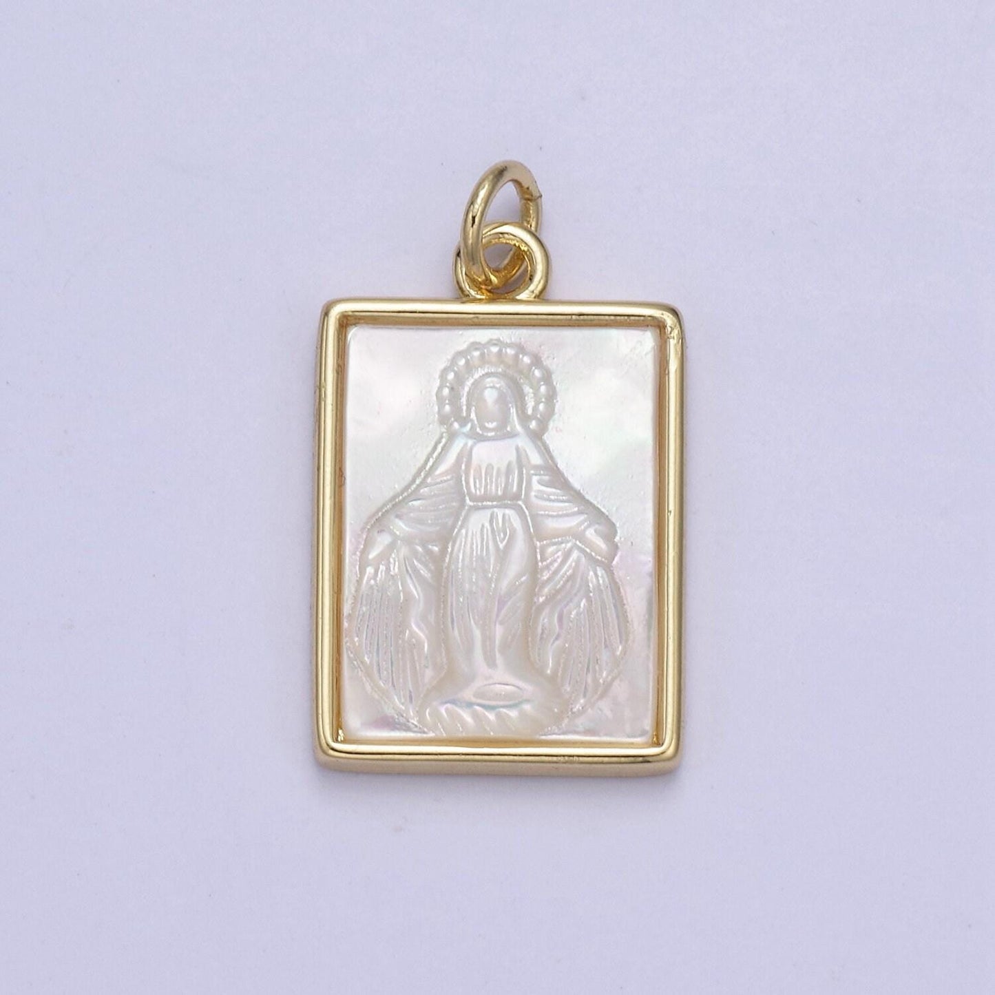 Dainty virgin mary on frame pendant in gold & silver pearl center miraculous lady pendant jewelry necklace | n-860 n-861