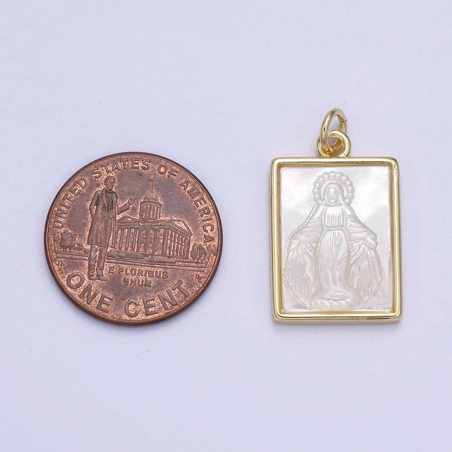 Dainty virgin mary on frame pendant in gold & silver pearl center miraculous lady pendant jewelry necklace | n-860 n-861