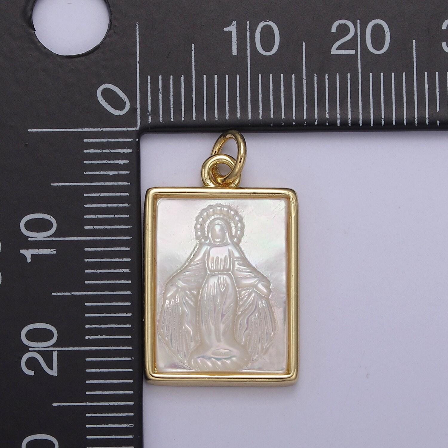 Dainty virgin mary on frame pendant in gold & silver pearl center miraculous lady pendant jewelry necklace | n-860 n-861