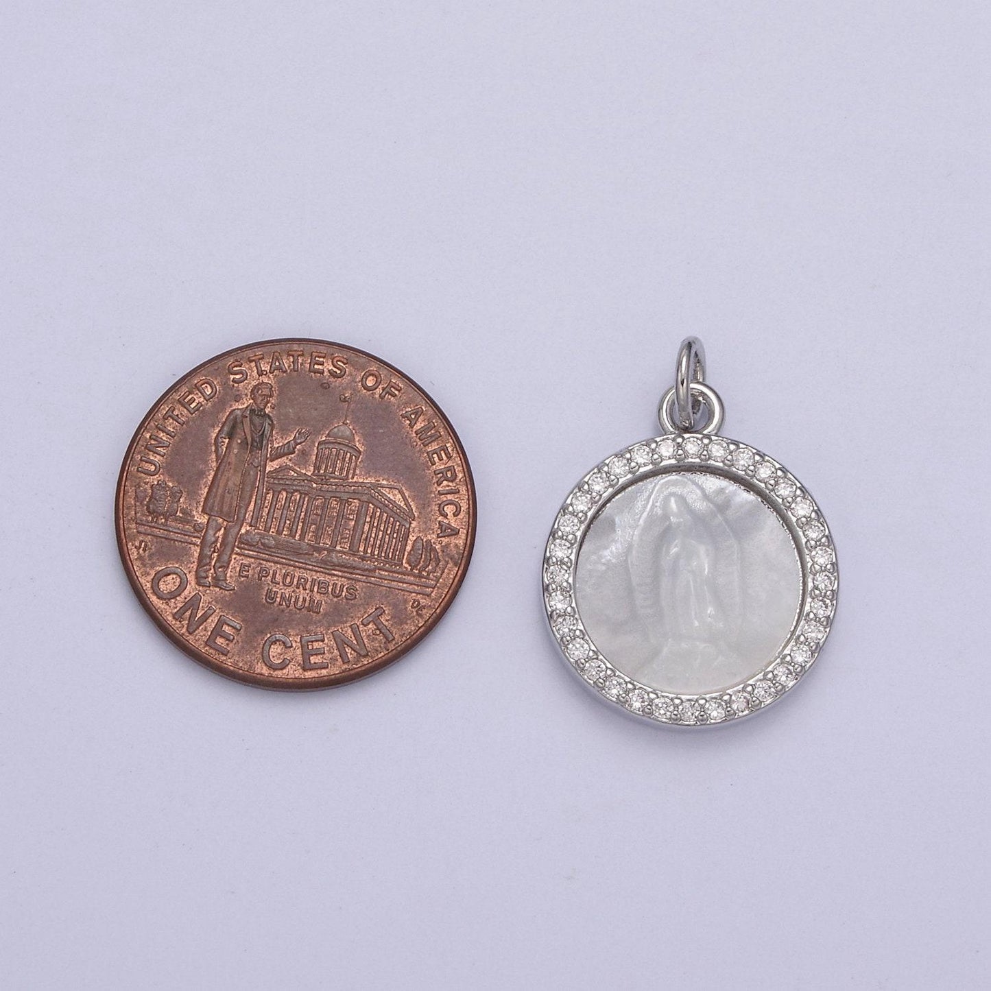 Dainty simple virgin mary pendant silver pearl center micro pave | diy charm jewelry necklace bracelet earring | n-859
