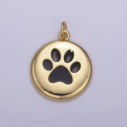 Dainty black pet paw print pendant 24k gold filled | jewelry coin charm diy necklace bracelet earring | n-857