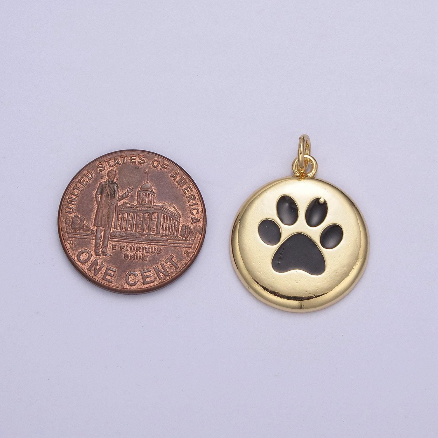 Dainty black pet paw print pendant 24k gold filled | jewelry coin charm diy necklace bracelet earring | n-857