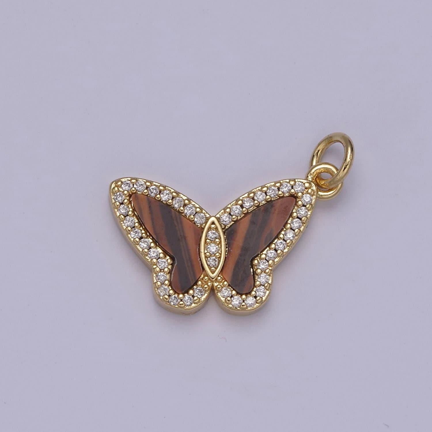 1x dainty gold filled cz paved tiger's eye, pearl, abalone monarch butterfly diy charm for necklace bracelet earring| n-844 n-845 n-846