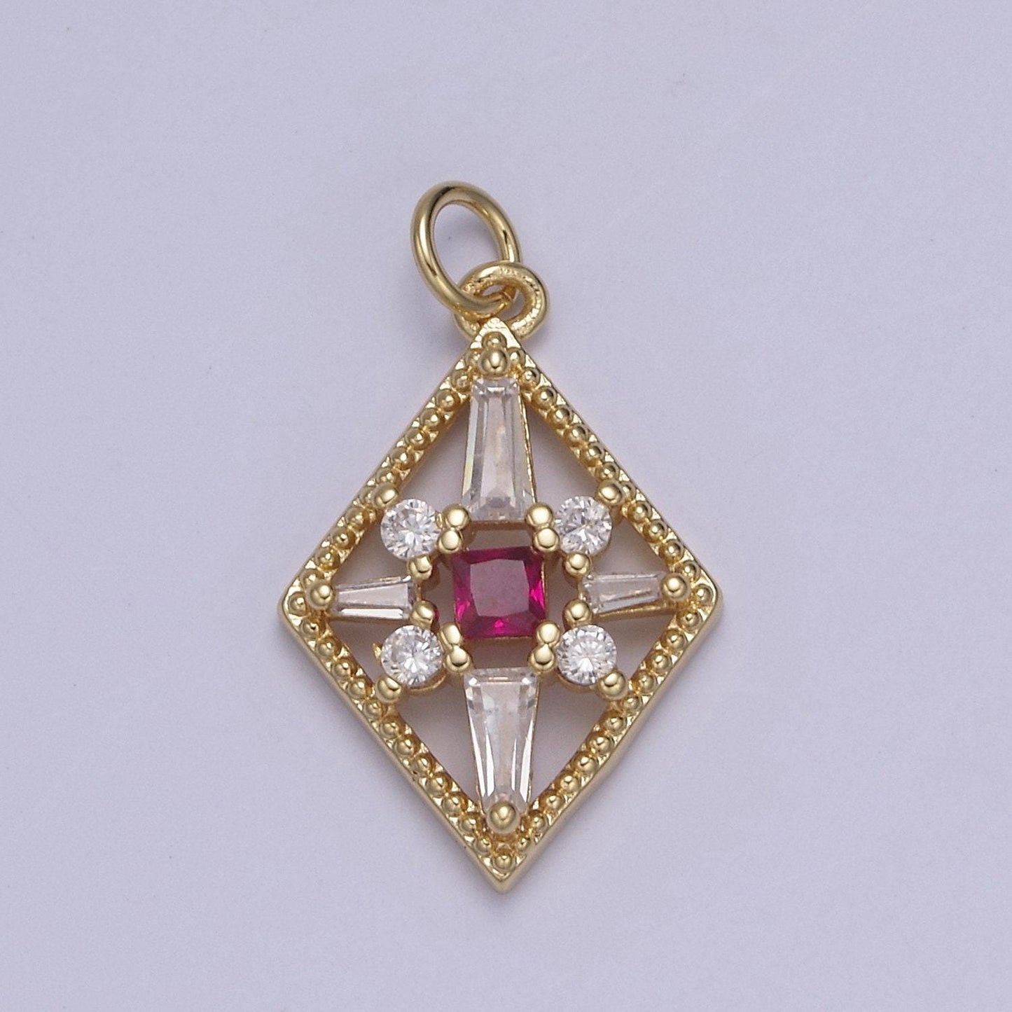 Dainty baguette rhobus geometric shape cz charm, gemstone pendant with 4 color option | diy fashion charm add on necklace bracelet | n-840
