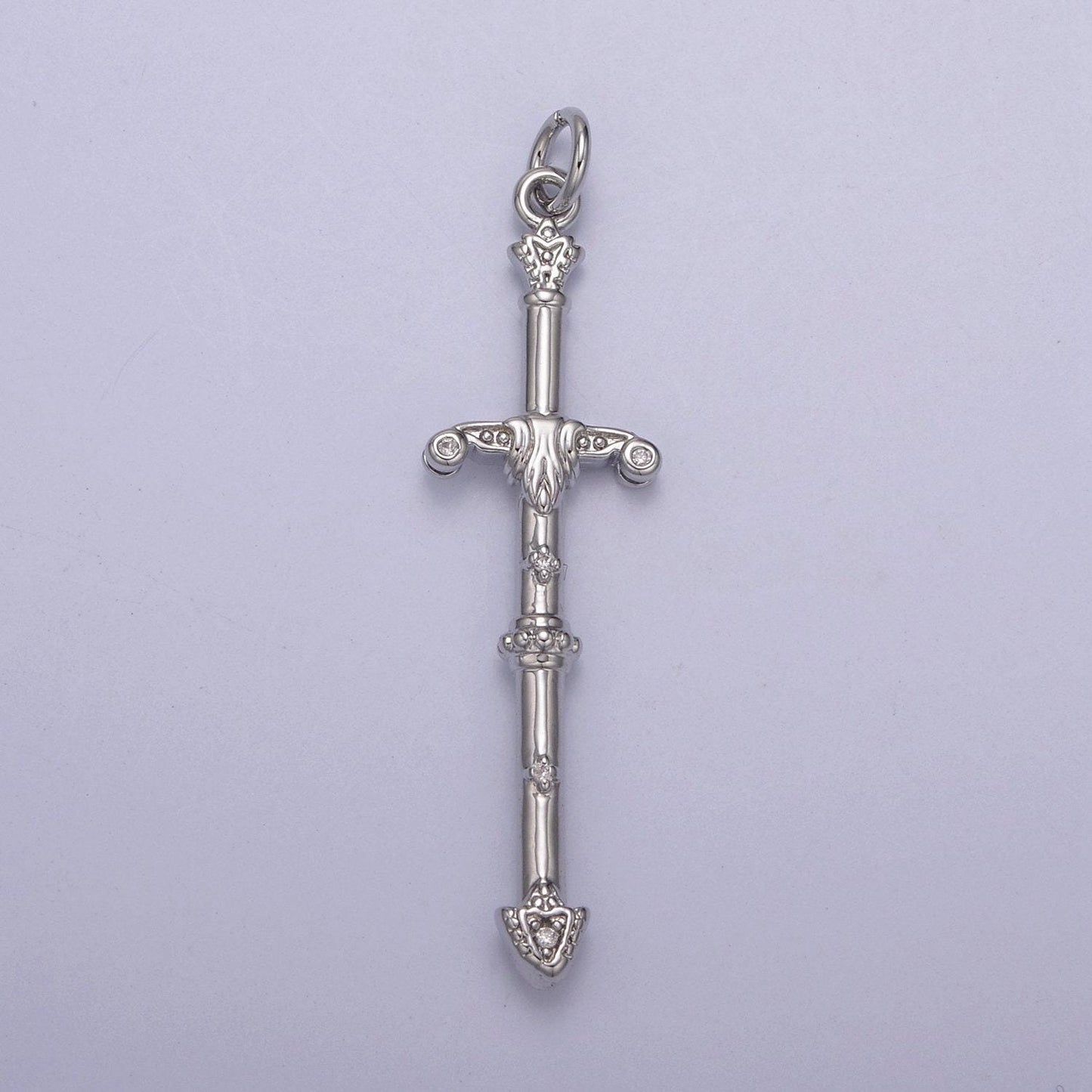 Sheated sword pendant in gold/silver large claymore longsword amulet cz pave | diy fashion charm add on necklace bracelet | n-838 n-839