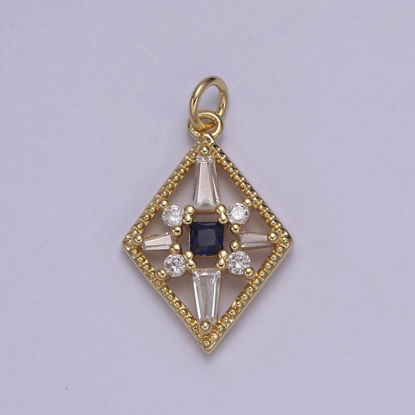 Dainty baguette rhobus geometric shape cz charm, gemstone pendant with 4 color option | diy fashion charm add on necklace bracelet | n-840