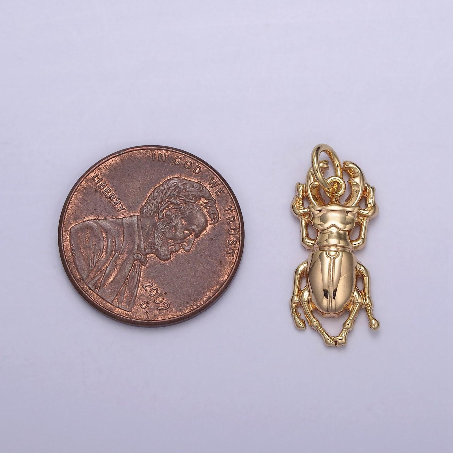 Dainty golden stag beetle charm 24k gold filled small insect pendant tiny animal diy fashion jewelry necklace bracelet earring | n-834