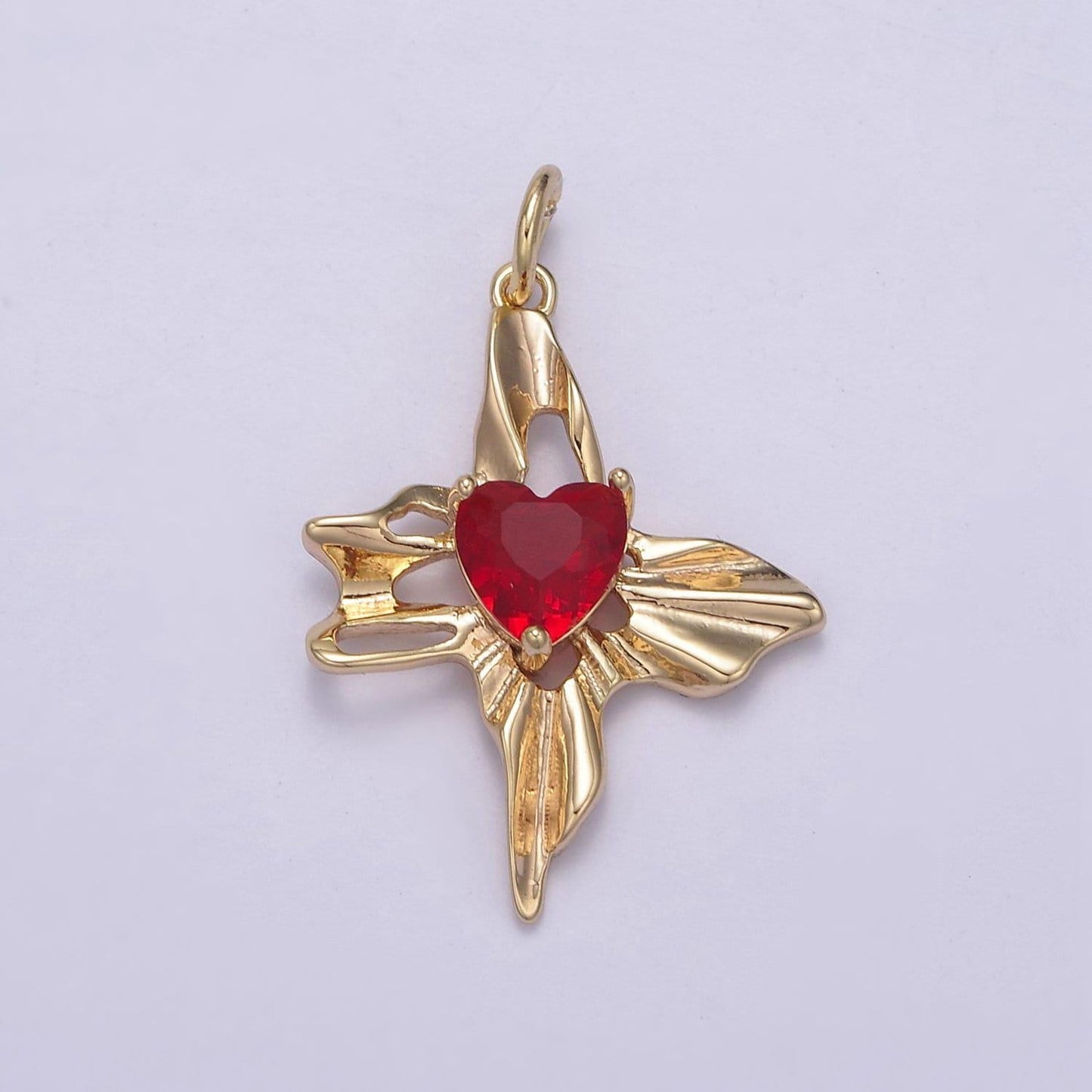 Dainty red diamond heart cubic zirconia 16k gold filled jewelry charm diy component pendant necklace bracelet earring | n-831