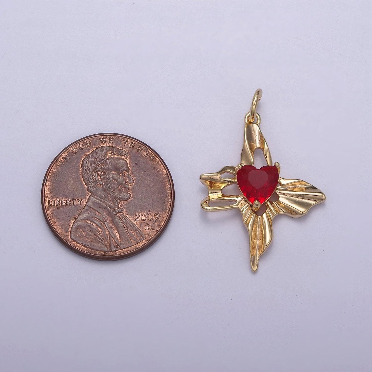 Dainty red diamond heart cubic zirconia 16k gold filled jewelry charm diy component pendant necklace bracelet earring | n-831