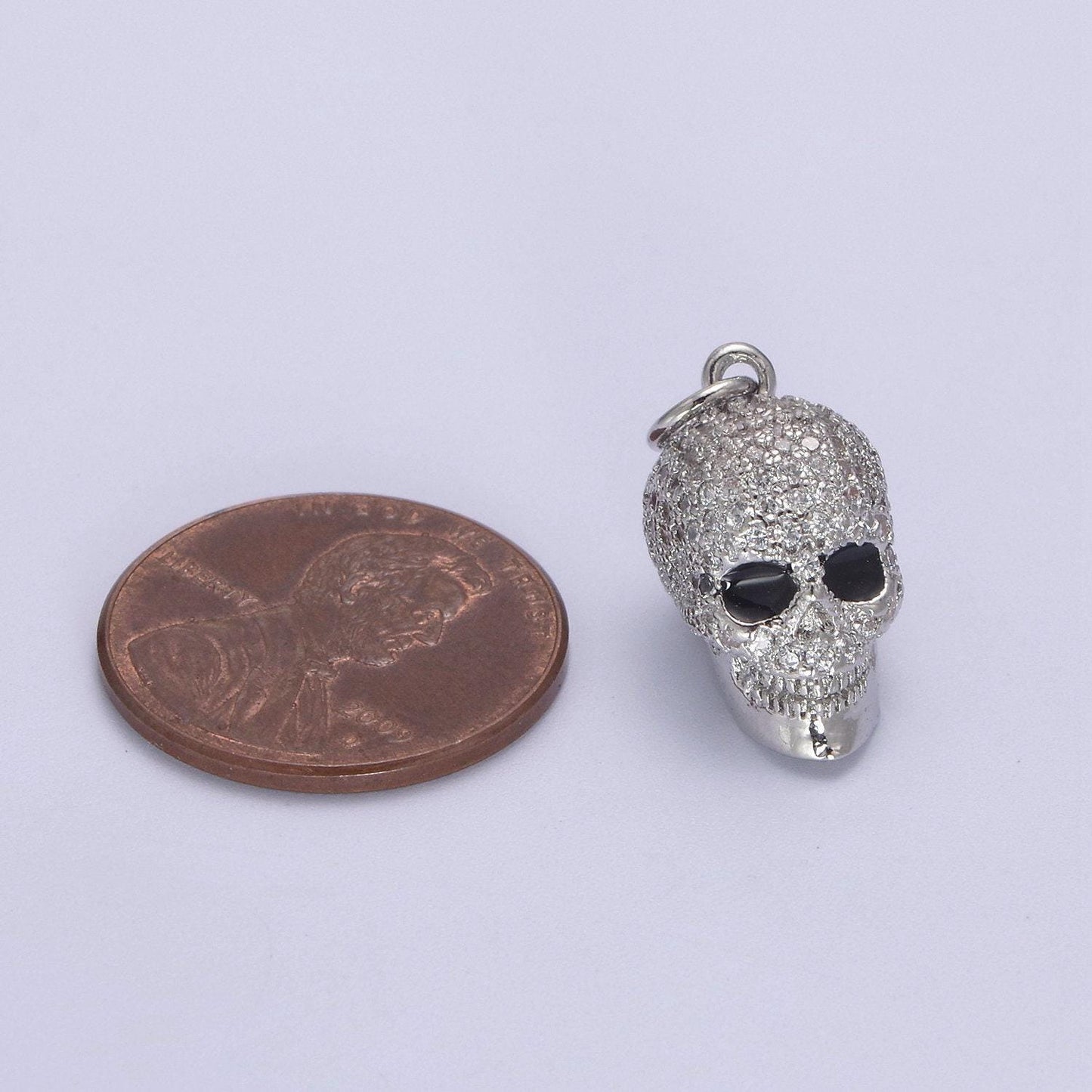 Micro cz paved 3d skull charm black eye in gold, silver, rose gold | diy pendant, amulet, bracelet piece | n-824 n-825 n-826