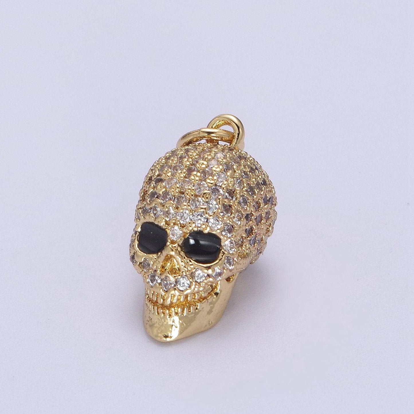 Micro cz paved 3d skull charm black eye in gold, silver, rose gold | diy pendant, amulet, bracelet piece | n-824 n-825 n-826