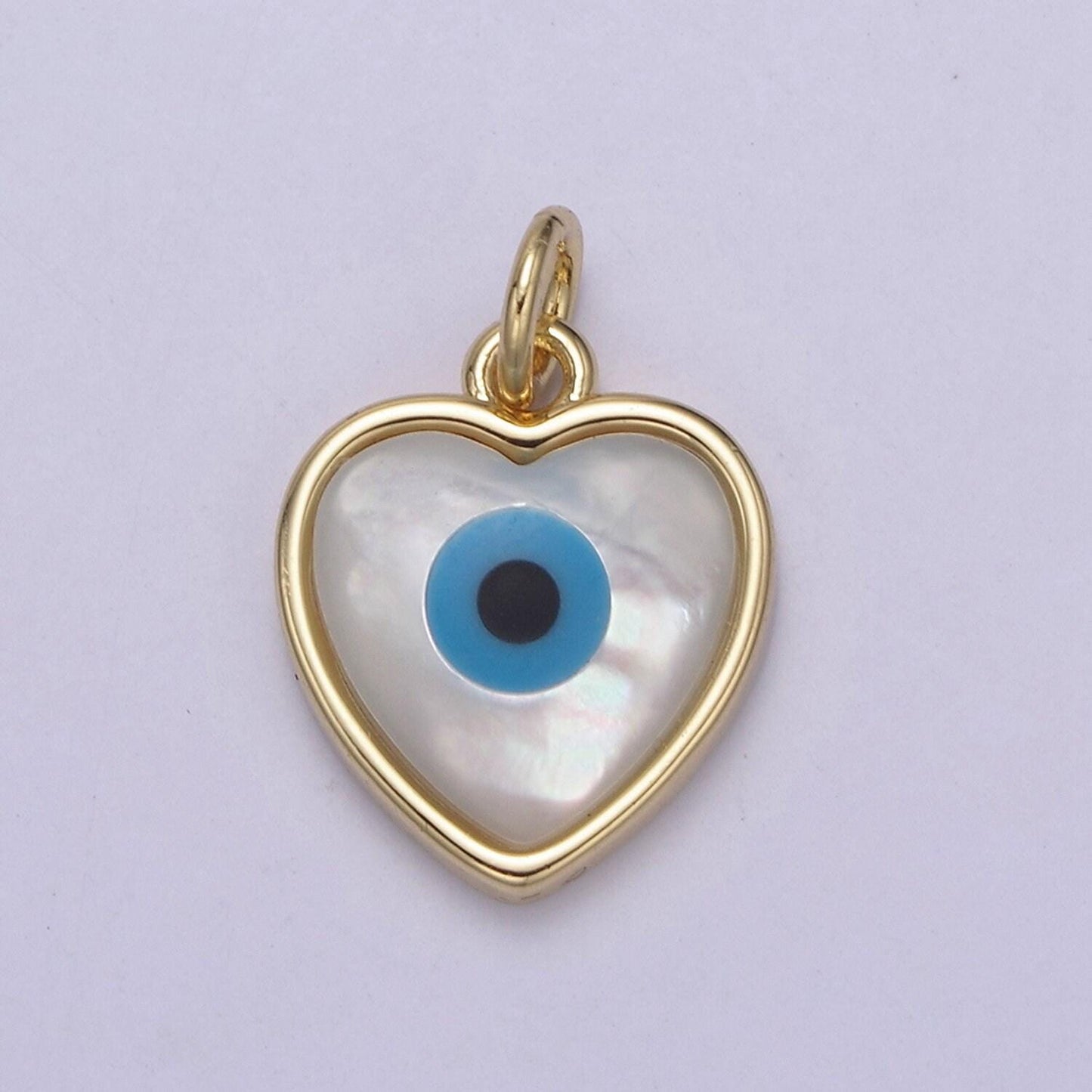 Dainty evil eye charm 24k gold filled shell pearl evil eye heart pendant for add on charm for bracelet necklace earrings n-819