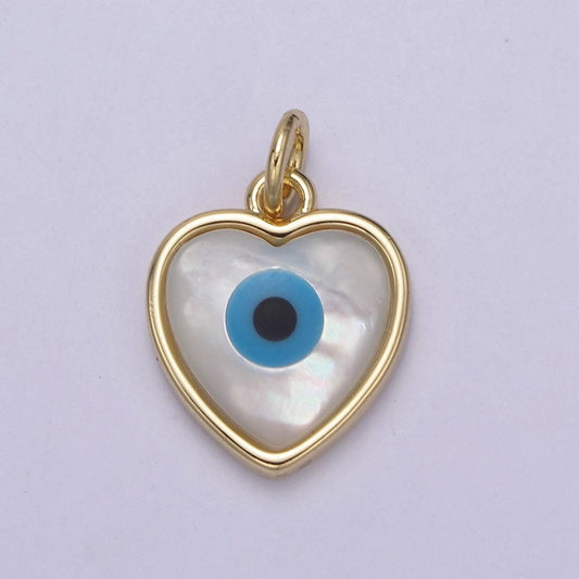 Dainty evil eye charm 24k gold filled shell pearl evil eye heart pendant for add on charm for bracelet necklace earrings n-819