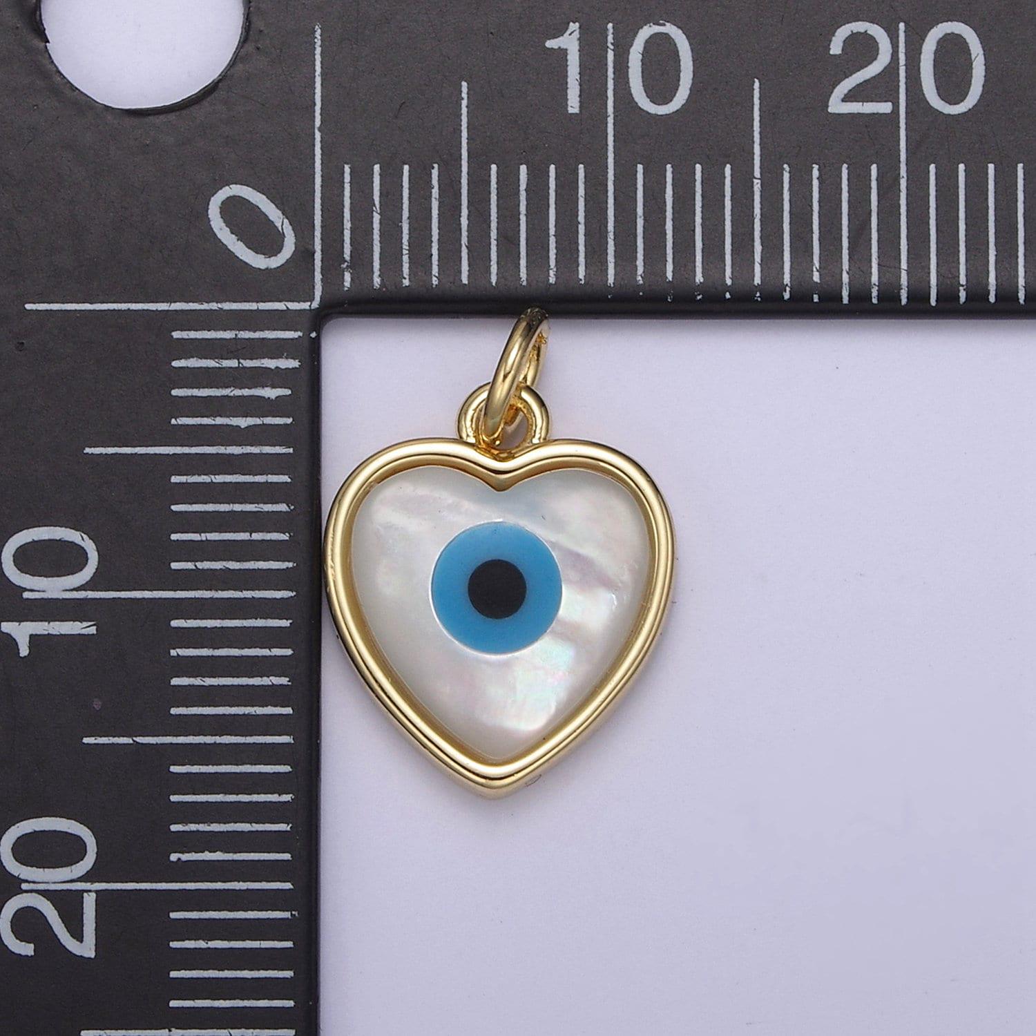 Dainty evil eye charm 24k gold filled shell pearl evil eye heart pendant for add on charm for bracelet necklace earrings n-819
