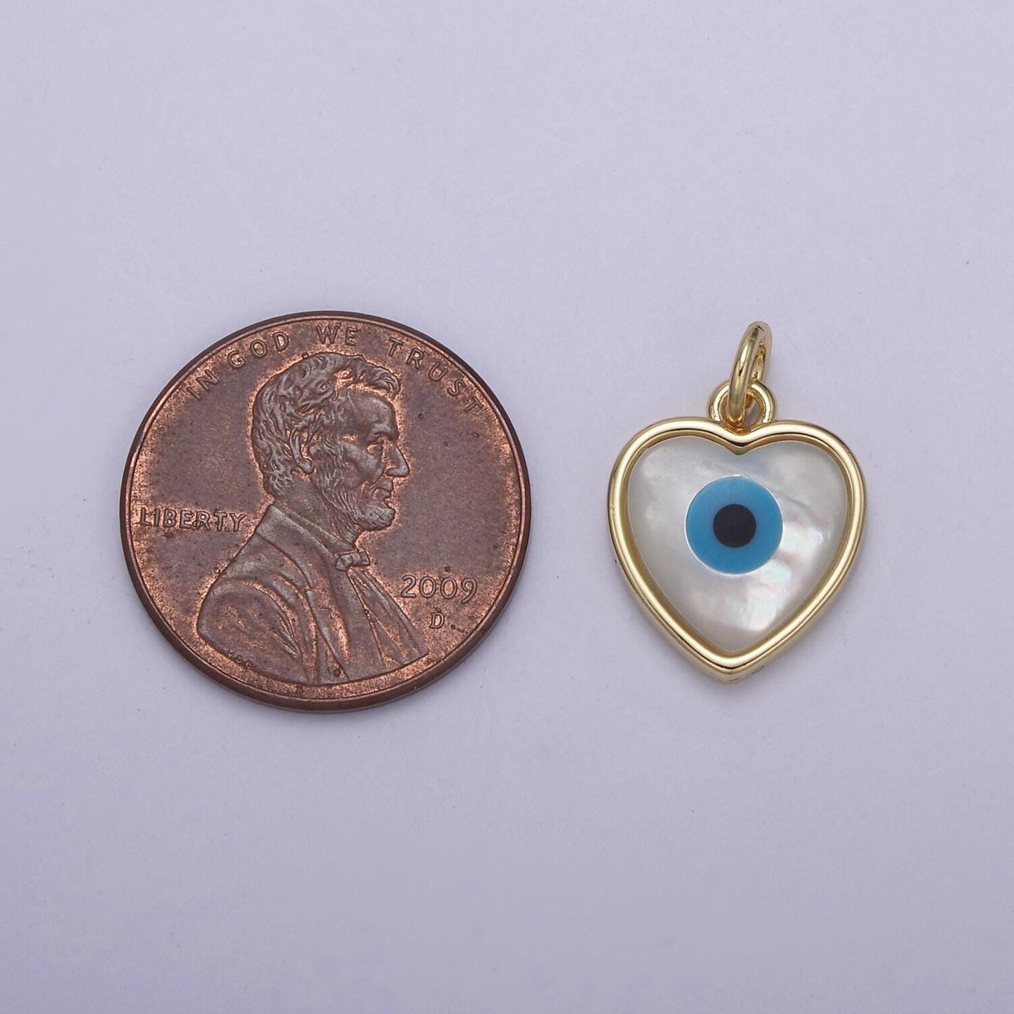 Dainty evil eye charm 24k gold filled shell pearl evil eye heart pendant for add on charm for bracelet necklace earrings n-819