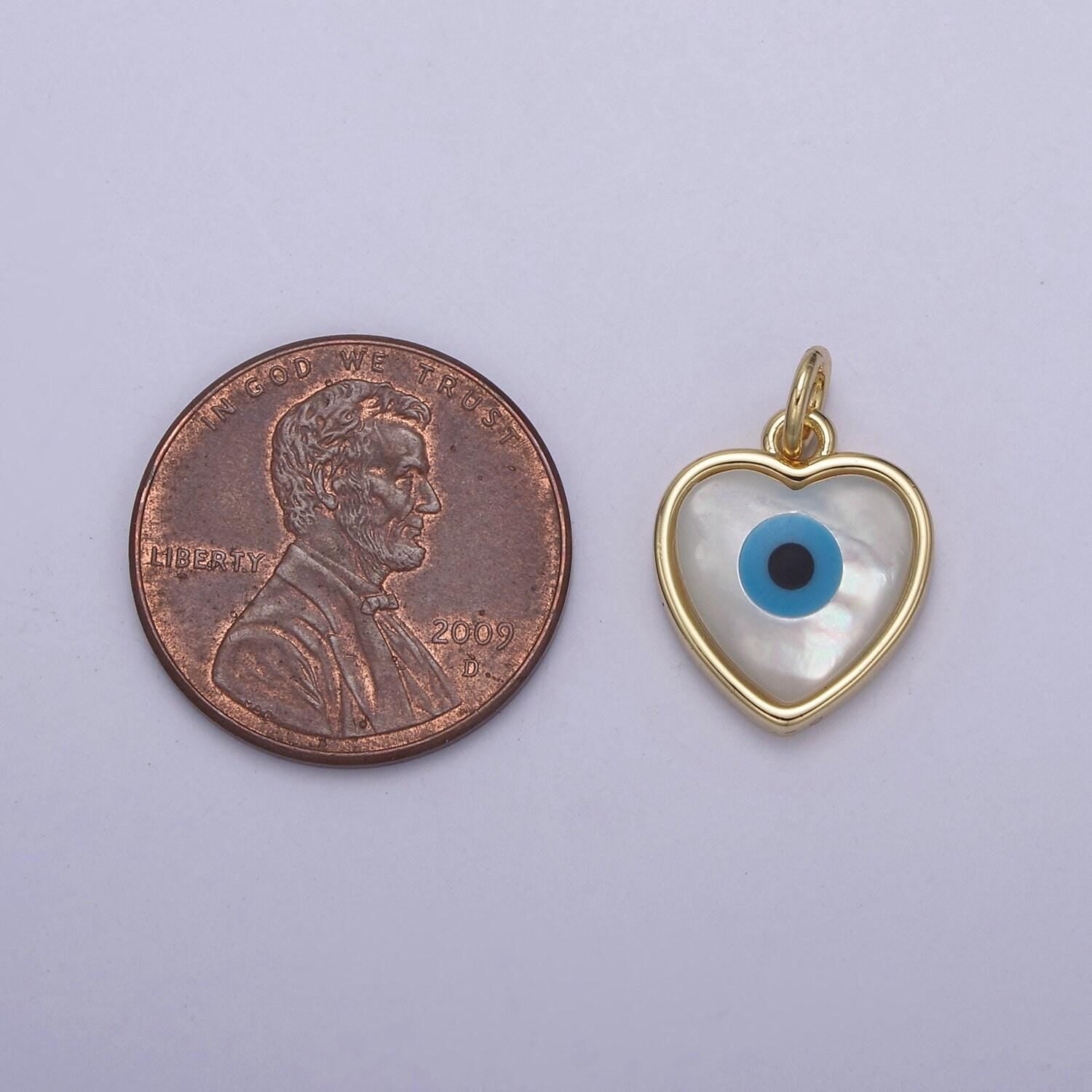 Dainty evil eye charm 24k gold filled shell pearl evil eye heart pendant for add on charm for bracelet necklace earrings n-819