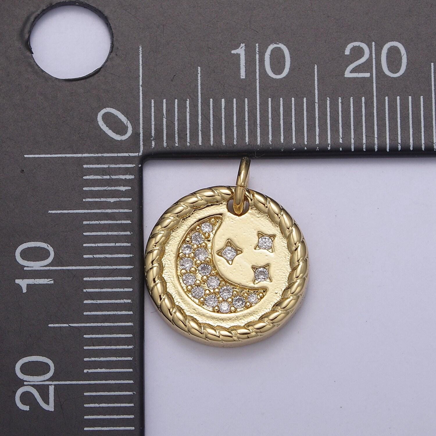 Small crescent moon and stars celestial charm 24k gold paved cz charm bracelet diy piece mini pendant amulet n-810