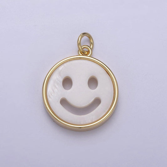 Small smile face charm white shell 24k gold, mini happy face charm front and back n-802 n-803