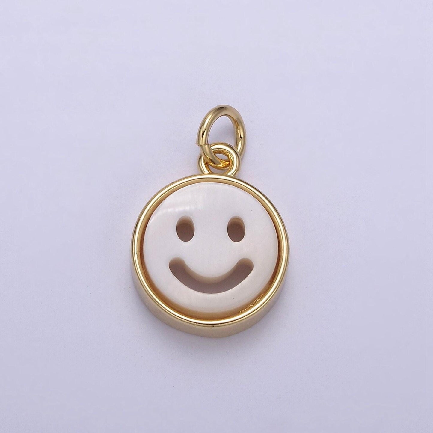 Small smile face charm white shell 24k gold, mini happy face charm front and back n-802 n-803