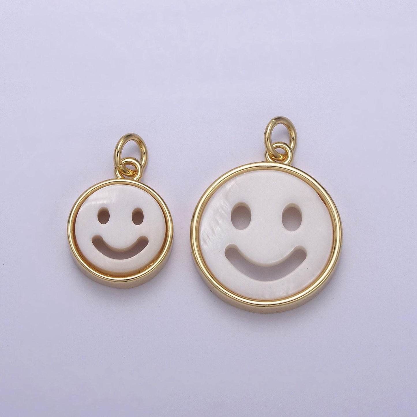 Small smile face charm white shell 24k gold, mini happy face charm front and back n-802 n-803