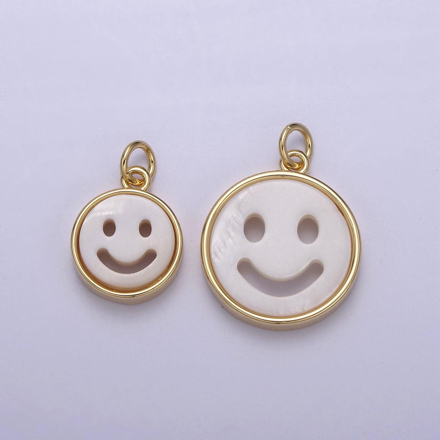 Small smile face charm white shell 24k gold, mini happy face charm front and back n-802 n-803