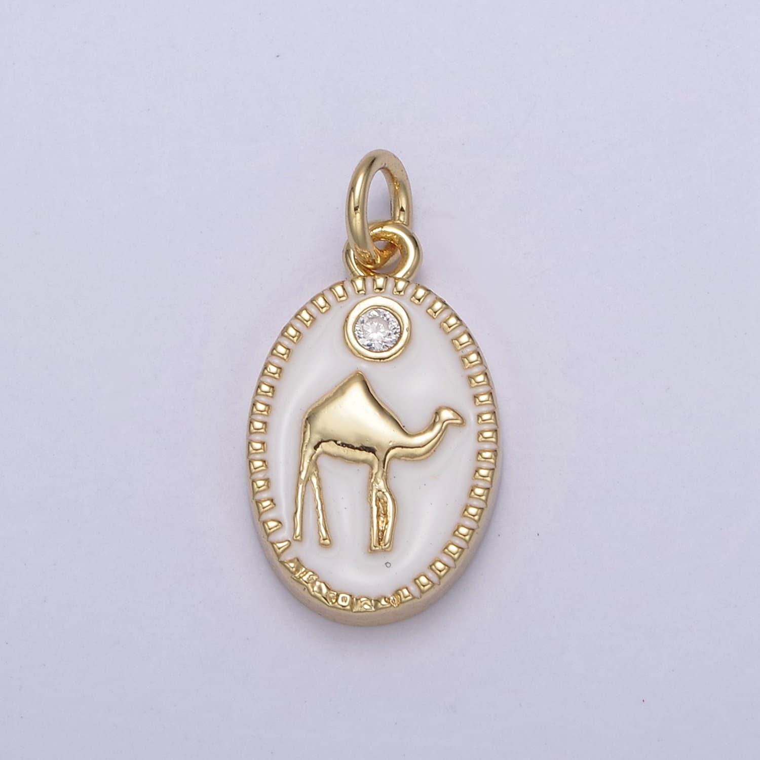 14k gold filled camel pendant black/white enamel finish arabian amulet | diy fashion jewelry charm add on necklace bracelet earring | n-794