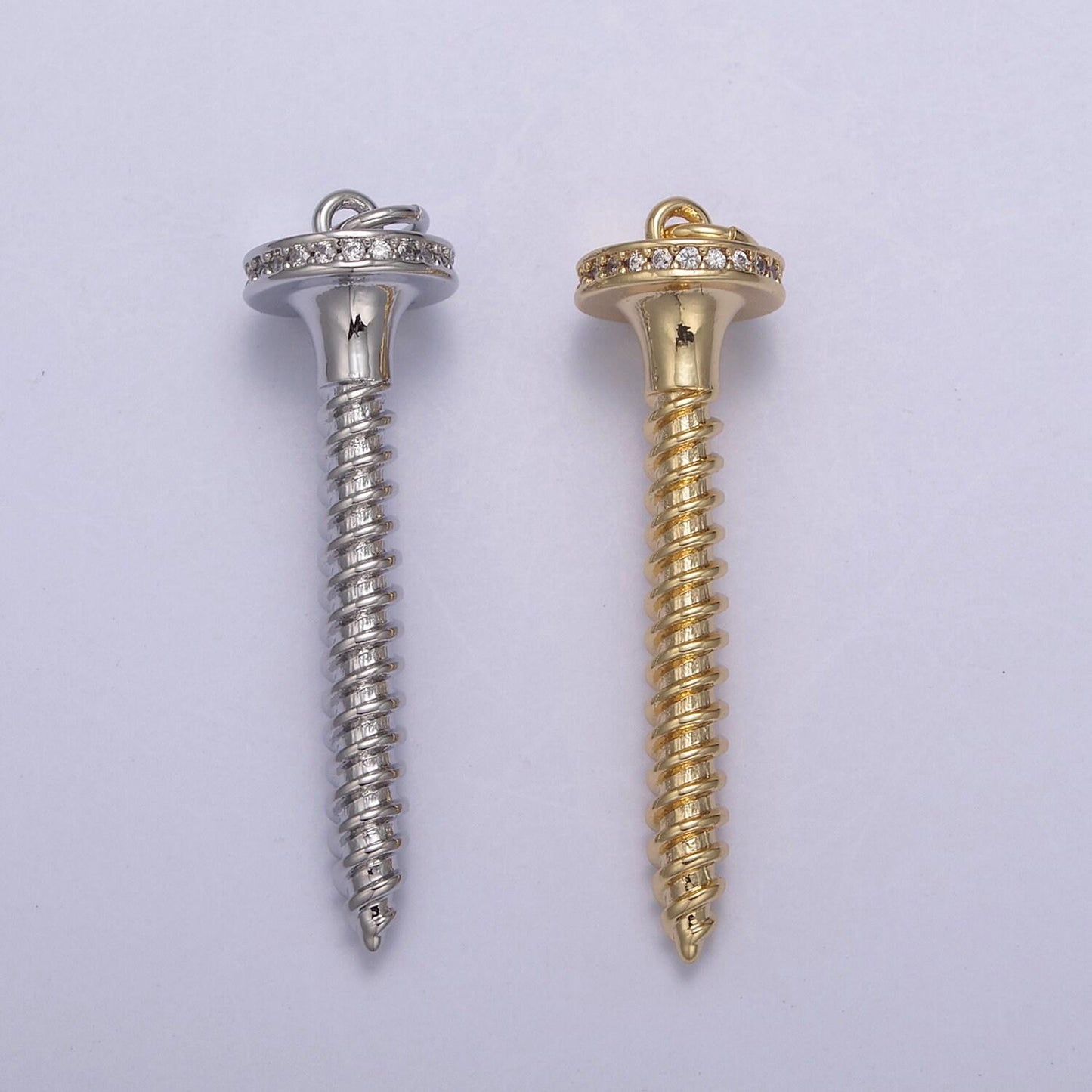 Dainty medium screw nail pendant in gold/silver cz micro pave | diy fashion jewelry charm add on necklace bracelet earring | n-788 n-789